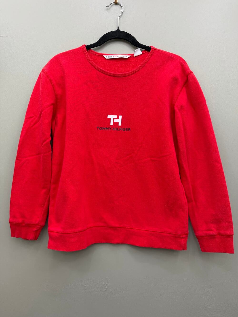 Tommy Hilfiger Red Logo Crewneck Sweatshirt S USA Made Cotton Blend Preppy